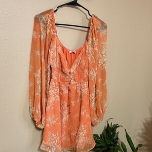 Here comes come the sun Chic Long Sleeve Floral Dress in Orange
